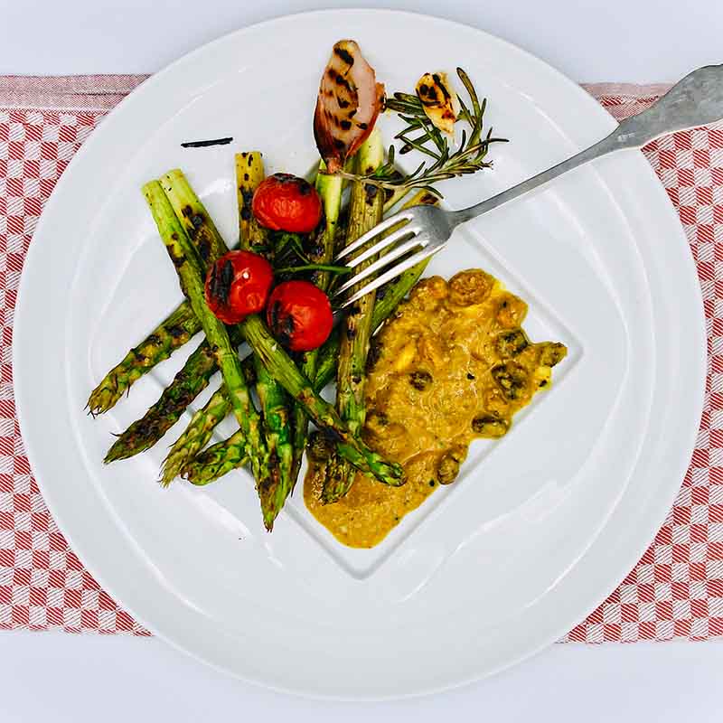 Rezept, Spargelgericht, gegrillter grüner Spargel, Topping, SpiceNerds, vegan