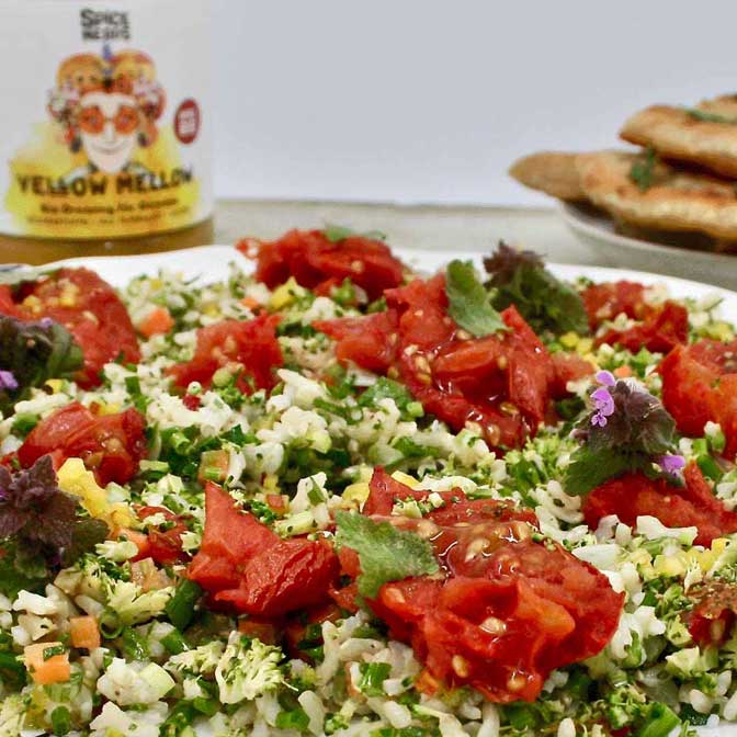 Einfaches schnelles Rezept bio schnell zubereitet Kräuterreis Ofentomaten Topping Yellow-Mellow